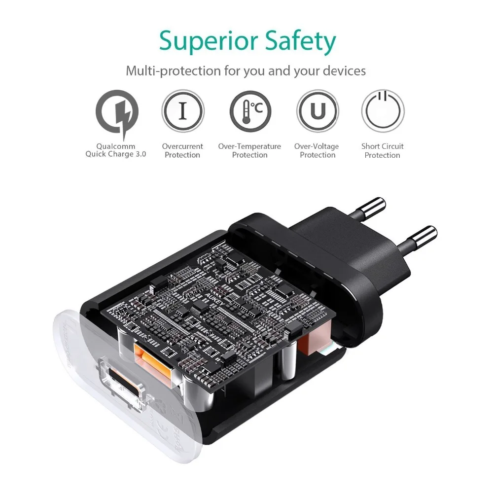 AUKEY Быстрая зарядка QC 3,0 USB зарядное устройство для телефона быстрое зарядное устройство USB QC2.0 Совместимость 1 м Быстрый кабель для Xiaomi samsung