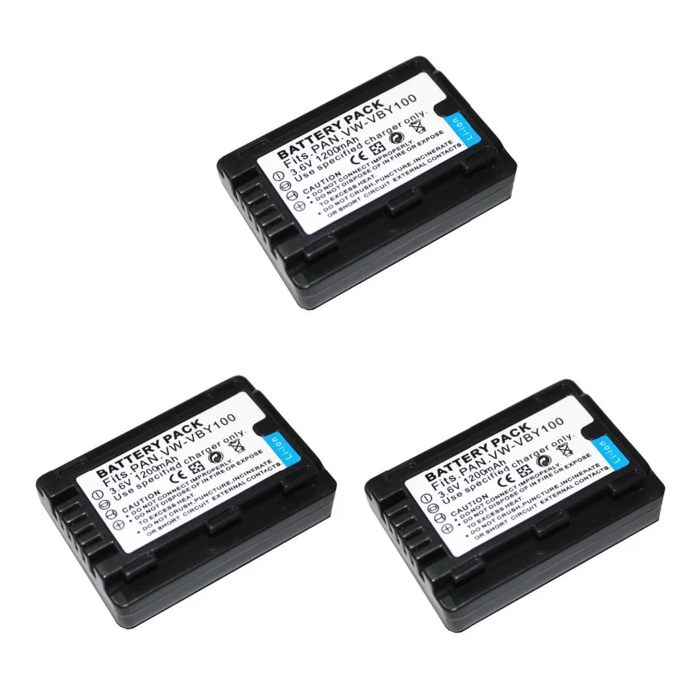 3 шт. 1200 мАч W-VBY100 VW VBY100 камера батарея для Panasonic HC-V130 HC-V130K HC-V201 HC-V201K HC-V110 видеокамера