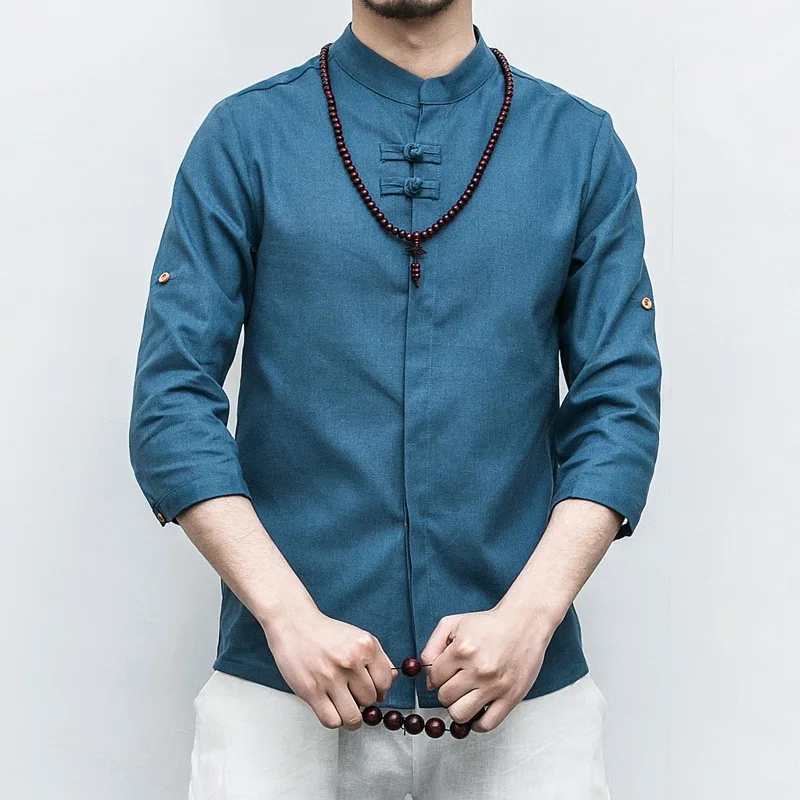 

Plus Size Cotton Linen Tang Style Wing Chun Kung Fu Costume For Male Blue Tai Chi Shirts For Men Loose Top Solid Free Shipping
