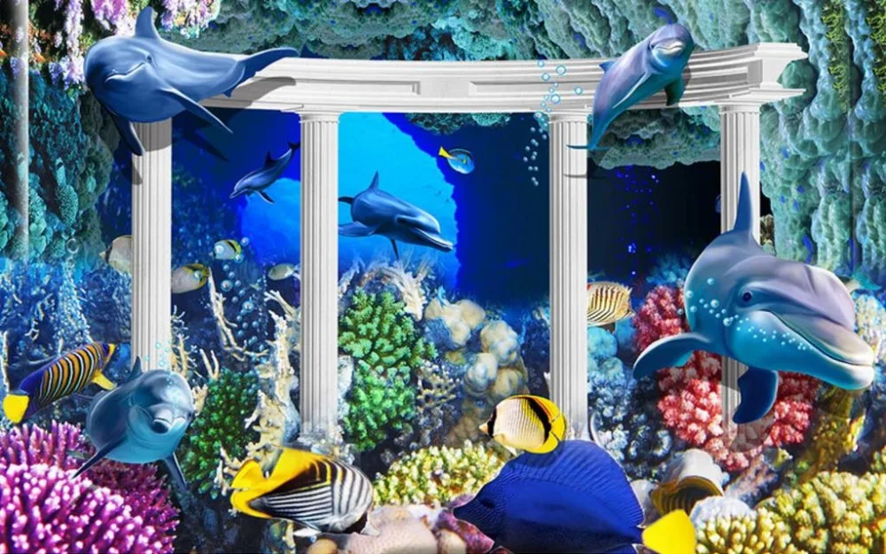 3D обои подводный мир Дельфин для детской комнаты большой дворец Коралл настенная