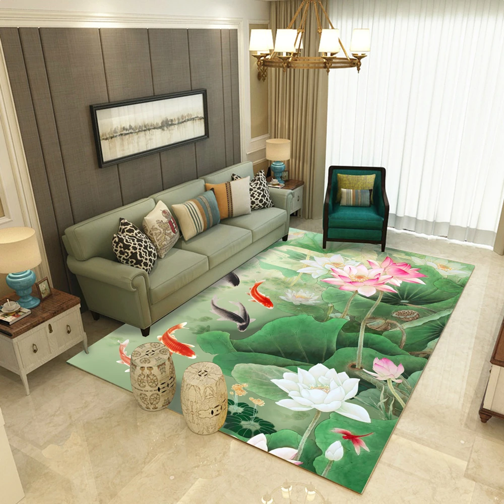 Прямоугольные коврики с китайским цветком лотоса 3D для гостиной коврик дивана