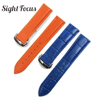 orange blue calf skin leather watch band for omega seamaster 19mm 20mm strap leather women men watchbands bracelet montre reloj