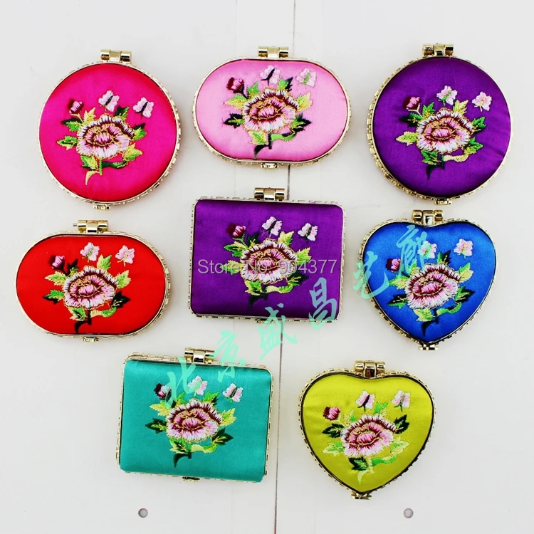 Компактные зеркала с вышитым цветком пиона свадебные сувениры двухстороннее