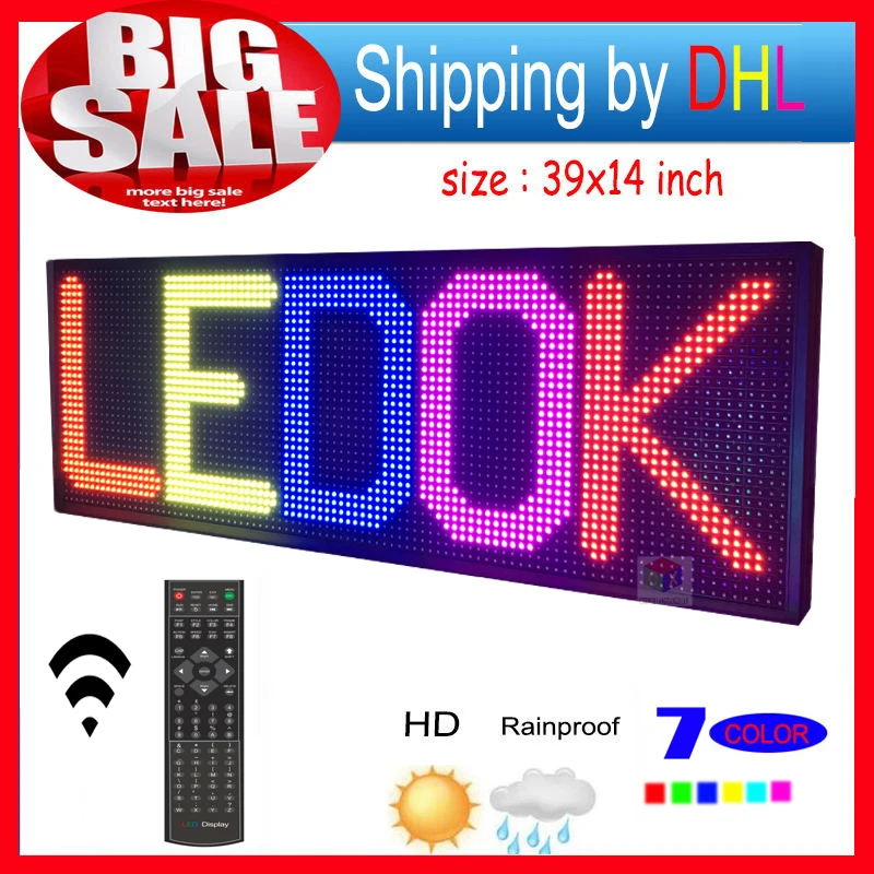 

Remote Control LED Sign 7Color 39"x14" Programmable Scrolling Outdoor Message Led Display Open