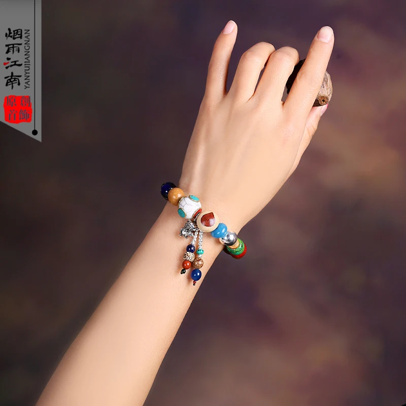 Jiangnan народный стиль браслет оригинальный Винтаж для женщин Бодхи Серебряные