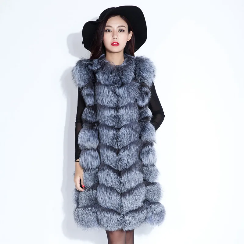 Роскошный жилет из натурального меха серебристой лисы осенне зимний для женщин