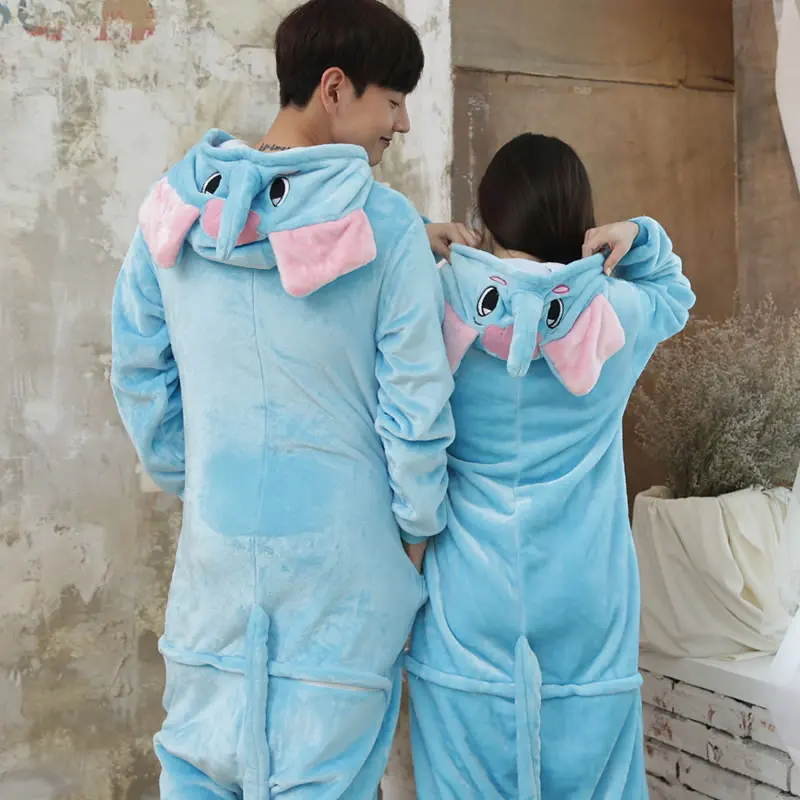2017 унисекс взрослого слона пижамы мультфильм Onesie Симпатичные капюшоном фланель