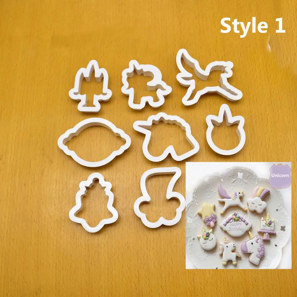 Style 1 8 шт./компл. инновационные Единорог печенья набор для работы с мастикой «сделай сам» шоколадный торт тиснение трафарет печенье Форма для выпечки - Цвет: Style 1