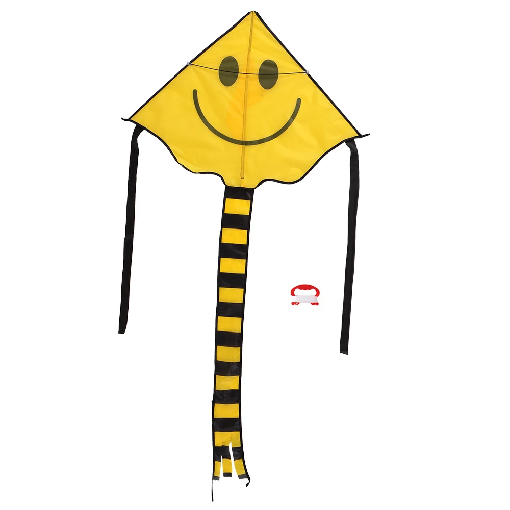 60* 80cm Children Outdoor Fun Fly Rainbow Nylon Kites Smiling Face Kite with Handle Line Good Flying Outdoor Sports Kite Toys