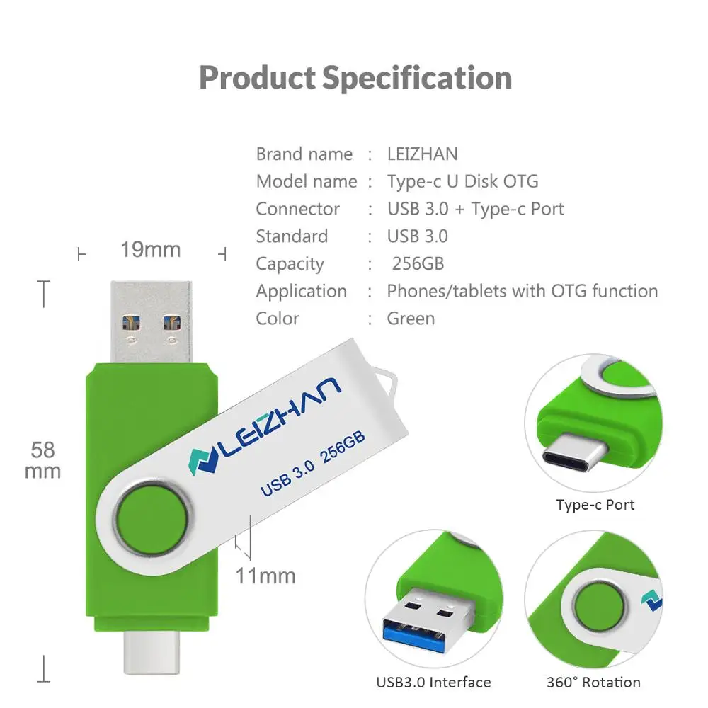 Флэш накопитель LEIZHAN USB C для телефона Android 256 ГБ флэш 3 0 64 32 16 высокоскоростной 128 C|USB