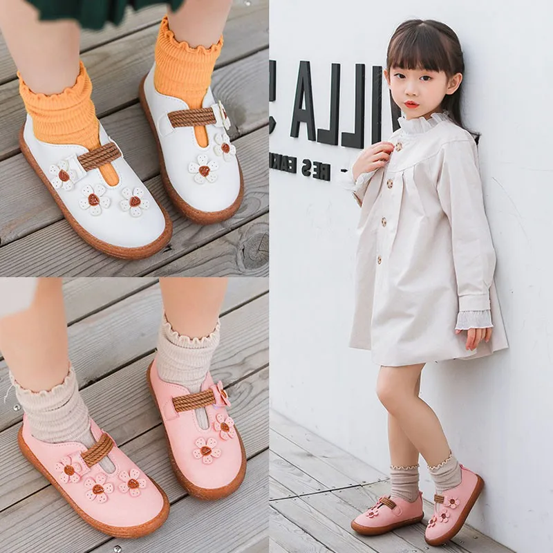 Весенние белые лоферы с мягкой подошвой для маленьких девочек модная кожаная