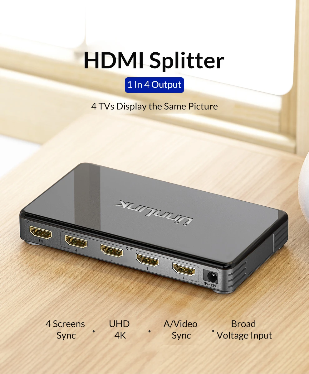 Unnlink HD mi сплиттер 1X4 UHD4K@ 30 Гц FHD1080P60 HD mi 1 в 4 светодиодный смарт-ТВ Монитор Проектор mi box3 ps4 xbox one компьютер