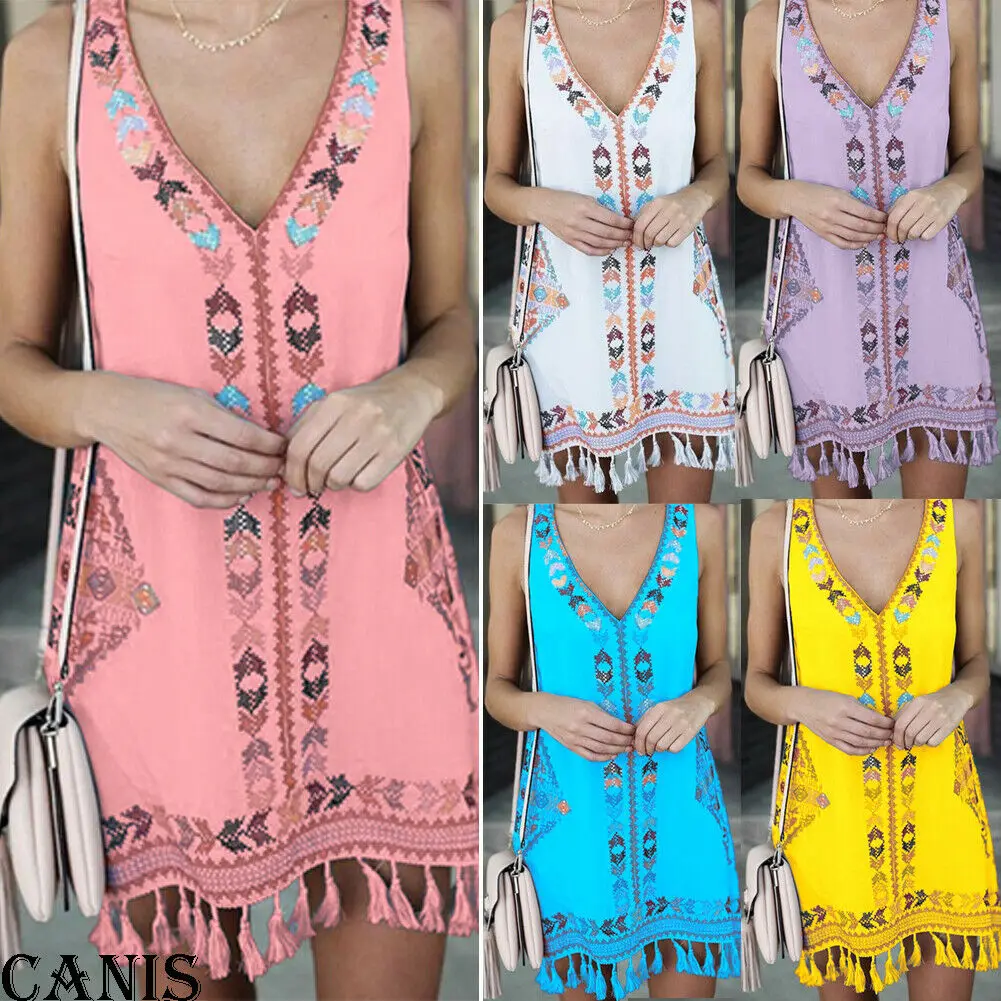 Женский свободный мини сарафан с V образным вырезом без рукавов|Женские платья| |