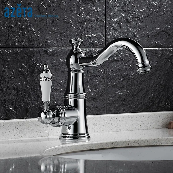 

Azeta Modern Chrome Bathroom Faucets Ceramic Single Handle Basin Mixer Tap Deck Mounted Wash Basin Faucet AT2406