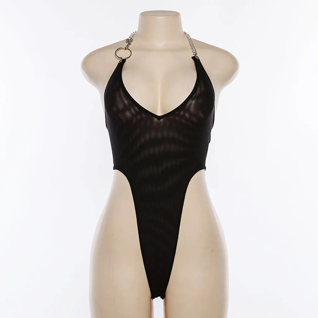 Сексуальное Женское боди с v образным вырезом Bodycon комбинезон без рукавов спинки