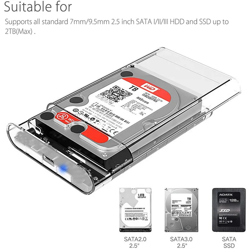Прозрачный 2,5 жесткий диск SATA USB 3,0 HDD корпус для внешнего жесткого диска SSD жесткий диск коробка чехол с светодиодный для win 2000/xp/7/8/10 или выше