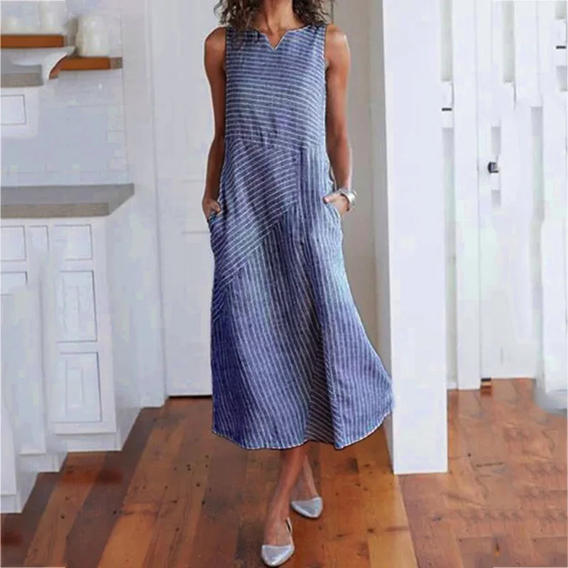 Женское цельное платье с v-образным вырезом асимметричное Полосатое без рукавов