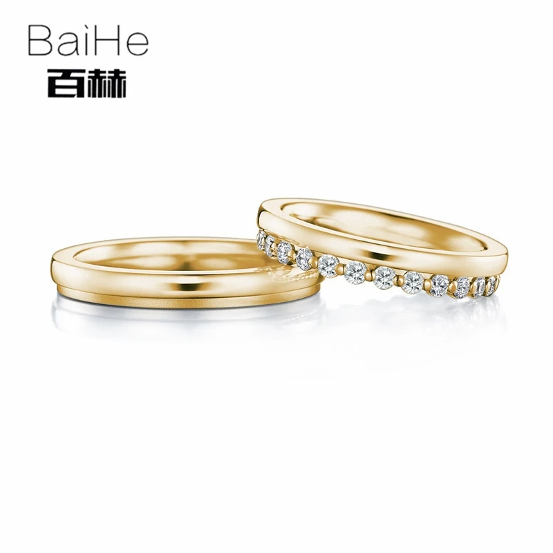BAIHE одноцветное 18 К белого золота 0.36ct Certified H/SI круглый из натуральной бриллиантами обручение для женщин Jewelry Мода пара кольцо