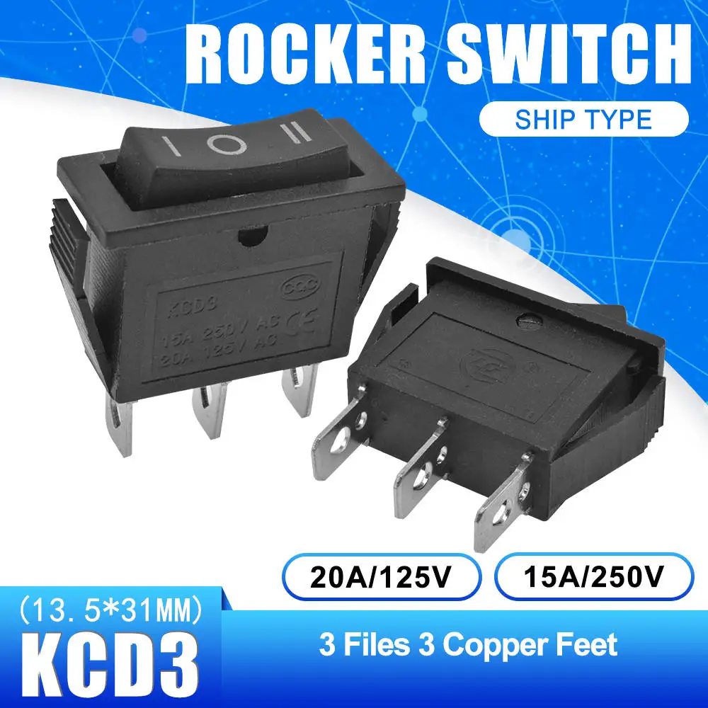 ON-OFF-ON 3 Pin 5 шт. KCD3 кулисный переключатель 15A/16A/20A 125 V/250 V ВКЛ-ВЫКЛ-на 2 позиции 3 позиции 2Pin 3Pin электротехнического оборудования Мощность переключатель - Цвет: ON-OFF-ON 3 Pin