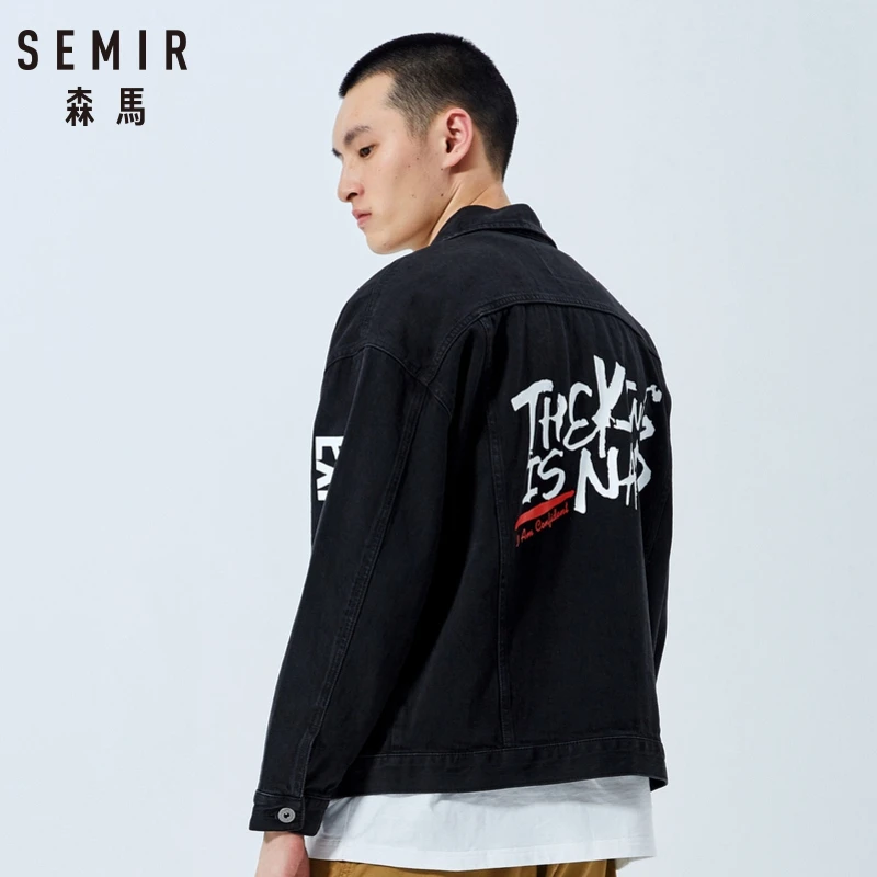 SEMIR Мужская джинсовая куртка с принтом и воротником пальто нагрудным карманом в