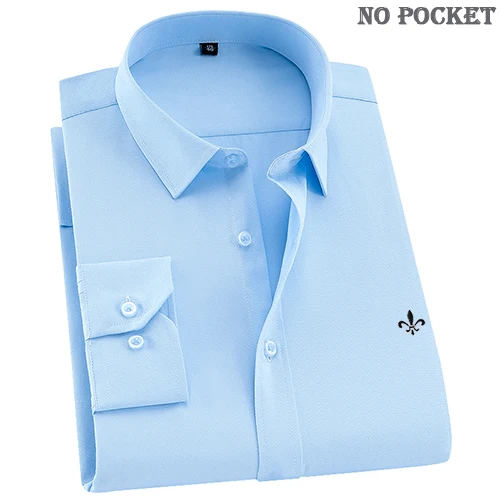 1-509BLUE-No pocket Dudalina Camisa Social Masculina мужская рубашка с длинным рукавом классические мужские рубашки формальная деловая рубашка мужская вышивка логотип - Цвет: 1-509BLUE-No pocket