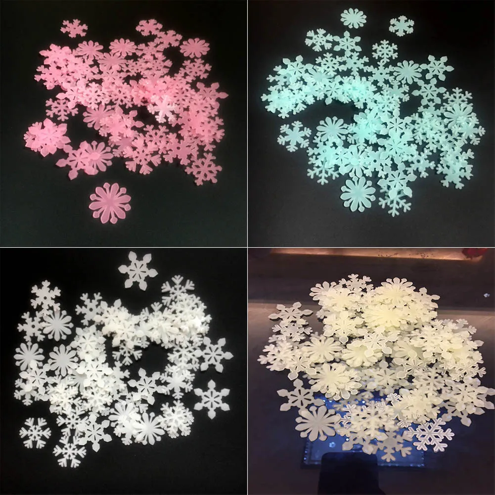 

100 Pcs/Set Luminous Snowflake Wall Sticker Plastic Fluorescent Stickers DIY Living Room Bedroom Home Decoration Store