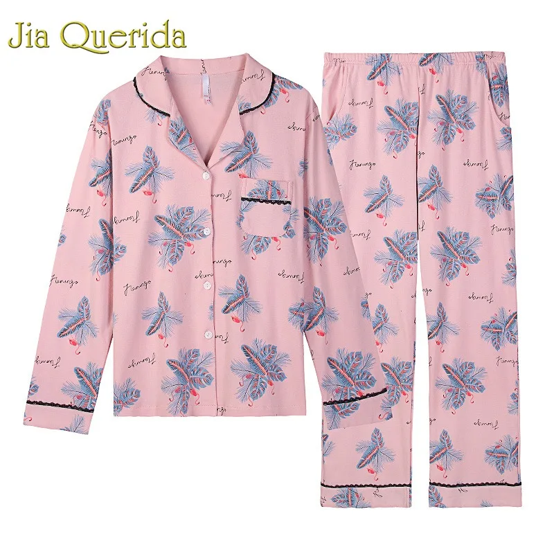 J & Q Pjs для женщин 2019 Весна Новая мода пижамный комплект 2 шт. Женская хлопковая