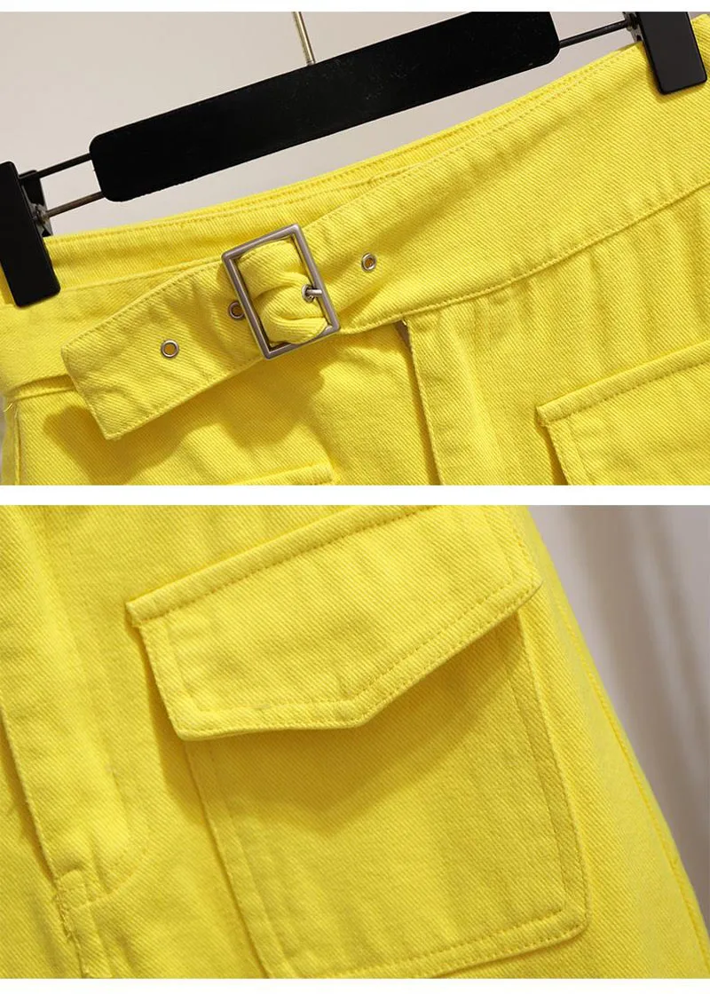 Summer Women Sets Black T Shirt and Yellow Skirt Female Sets