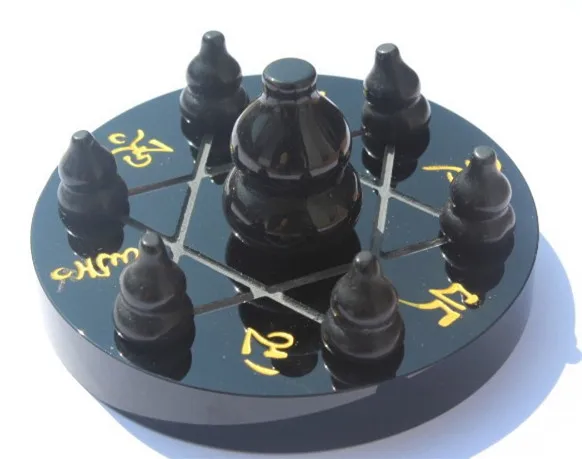 

Natural Obsidian gourd CRYSTAL Seven star array HEALING+obsidian standing