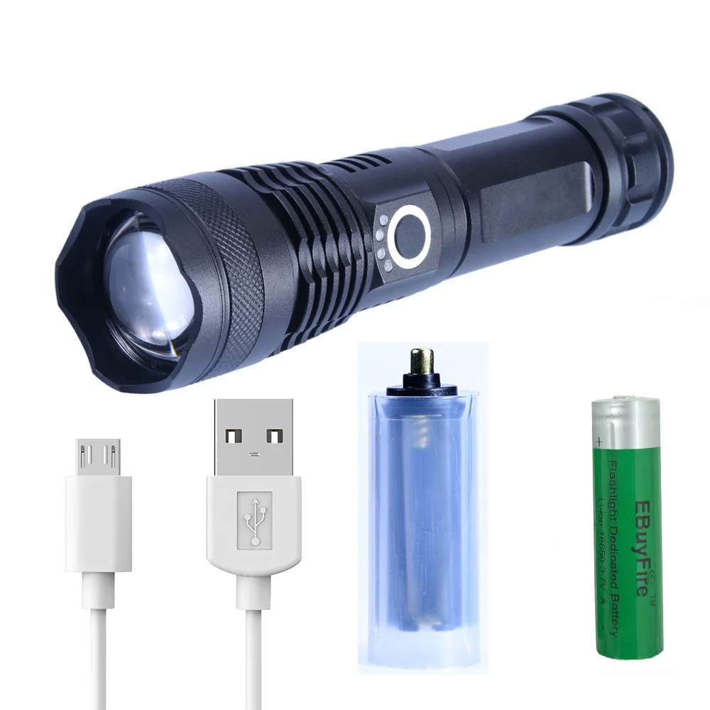 Светодиодный XHP50 Zoom фонарик 1500LM Мощный USB Перезаряжаемый 5 режимов