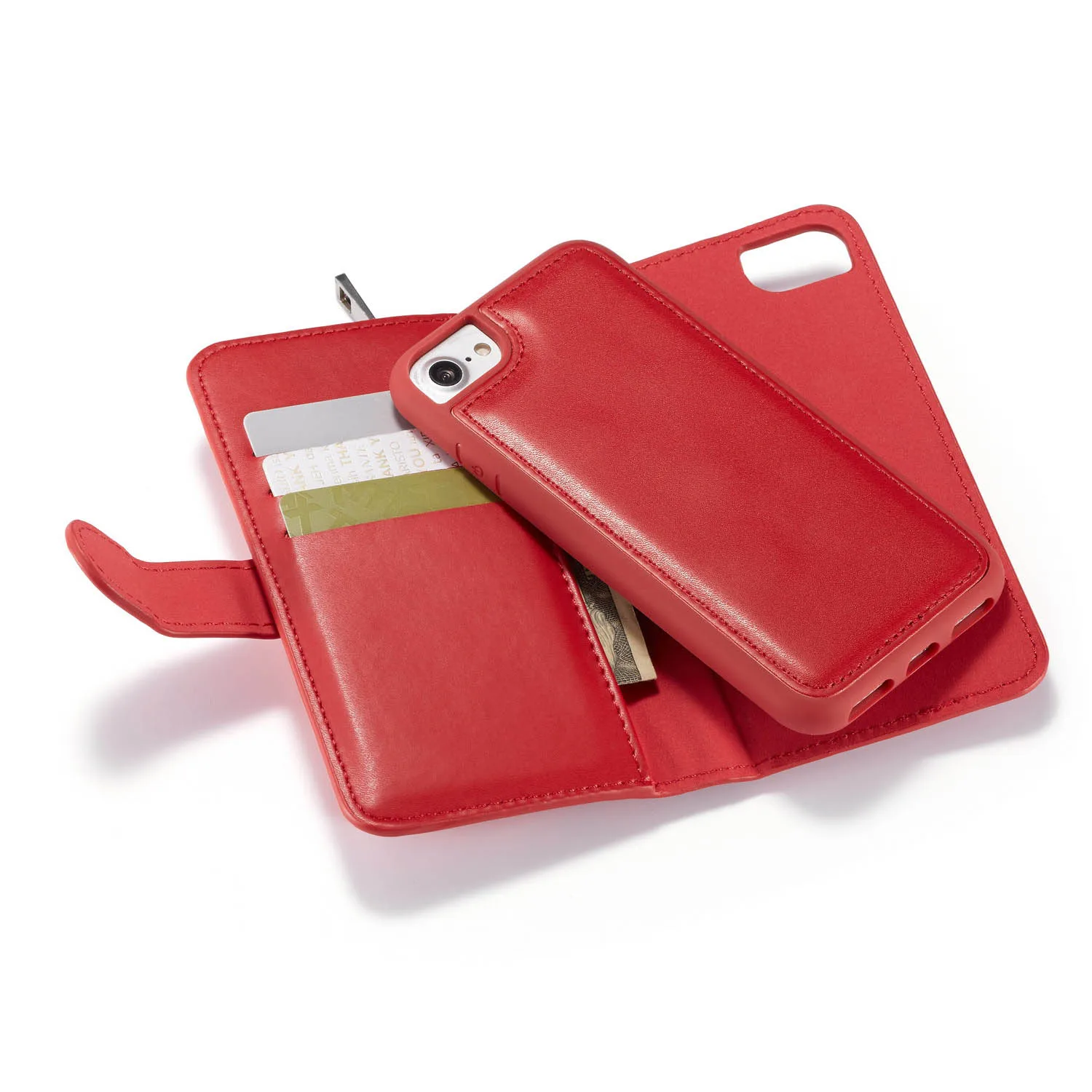 red Съемный чехол-книжка для iPhone 6S 7 Plus, кошелек из искусственной кожи, съемный магнитный чехол из ТПУ для iPhone XS XR XS Max - Цвет: red