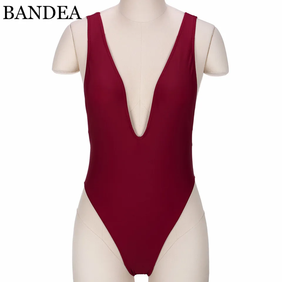 BANDEA 2019 новый сексуальный цельный купальник Женский однотонный бордовый монокини