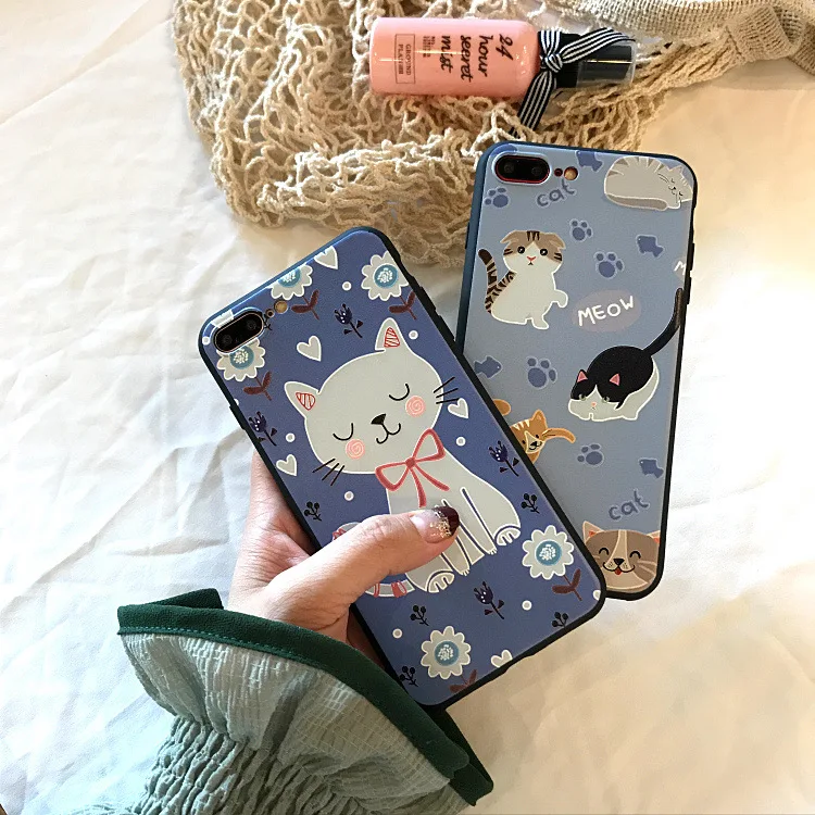 Kawaii милый мультяшный Кот корейский чехол для телефона iPhone 7 Puls 6 6S 8 чехлы Модные 3D