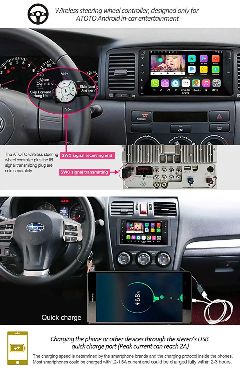 ATOTO A6 Android автомобильный GPS стерео плеер для выбора Toyota/2x Bluetooth и aptX/A6YTY721PR/WiFi 2 4G