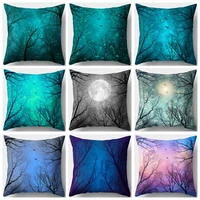 cotton linen starry forest pillow case cover oil painting starry night moon home pillow cases animal abstract art look up sky