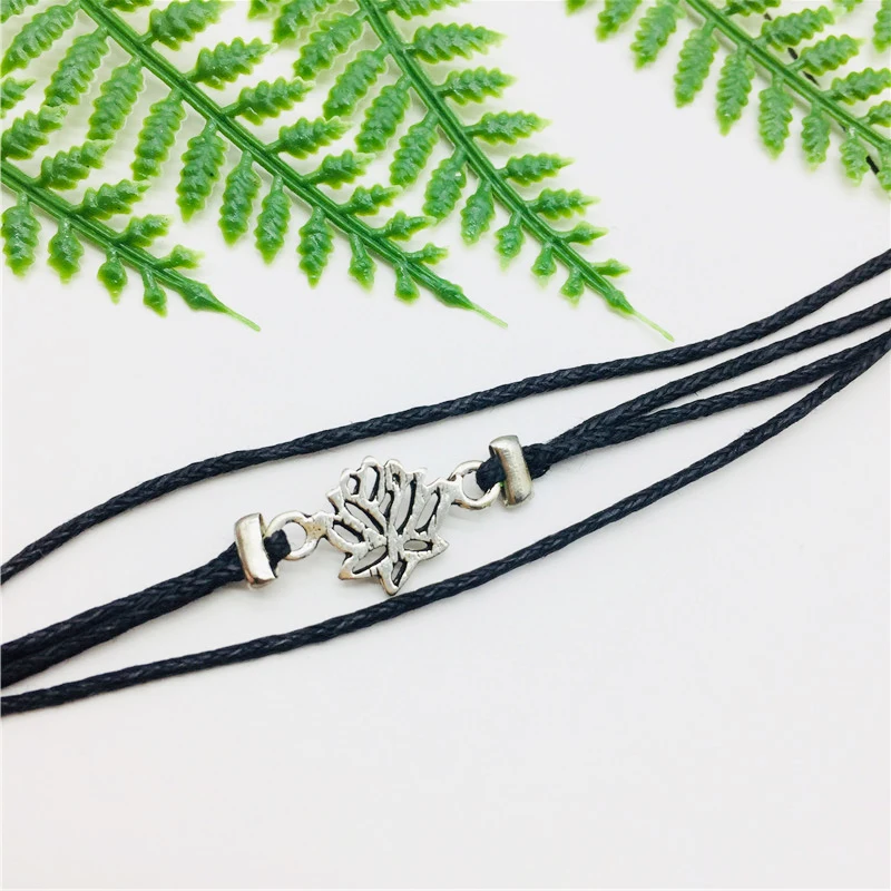 MFNFYH Silver Lotus Flower Ankle Bracelets for Women Men Multi Layer Black Wax Rope Anklet Barefoot Sandals Foot Chain Jewelry | Украшения