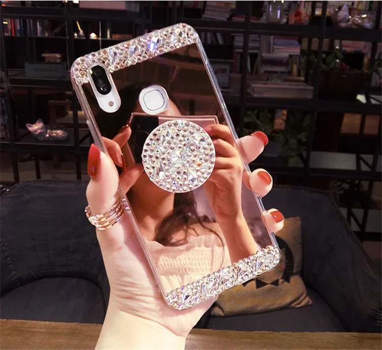 Роскошный чехол со стразами для Xiaomi 8, 9, MAX3, Redmi, 8, 7, 6A, Note 8, 7, 6, 5 pro, 5A, чехол, блестящее зеркало для девочек, с держателем, мягкая подставка