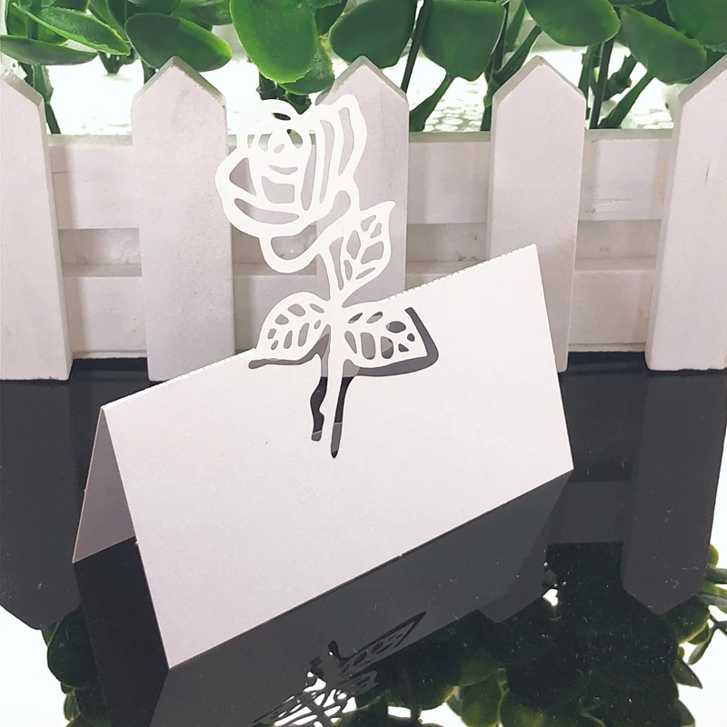 10 цветов 50 шт. цветок розы лазерная резка имя место карты свадебное украшение