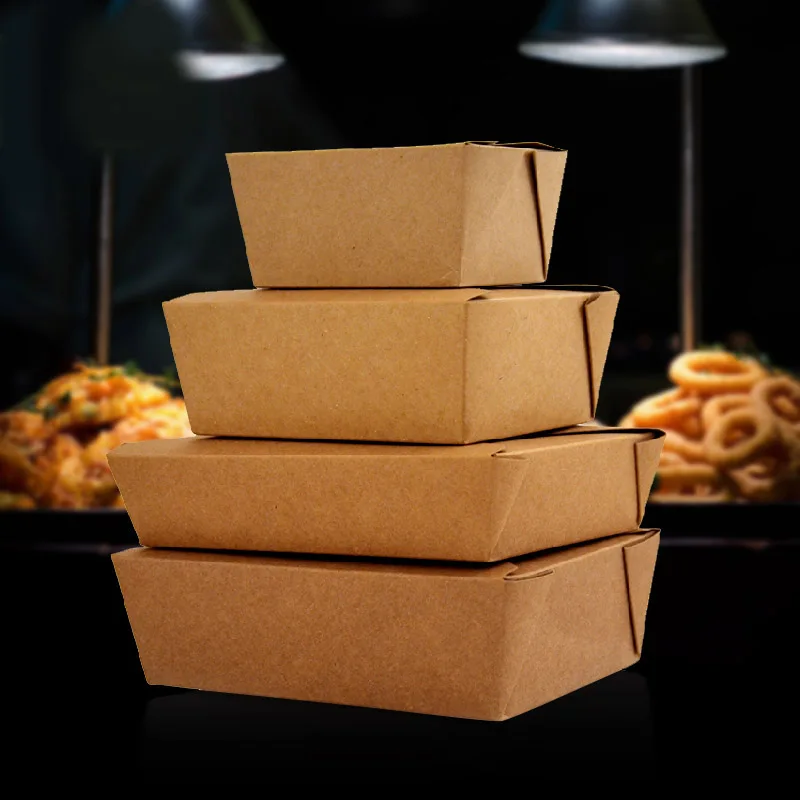 4 размера одноразовый крафт бумажный Ланч бокс экологичный анти Масляный