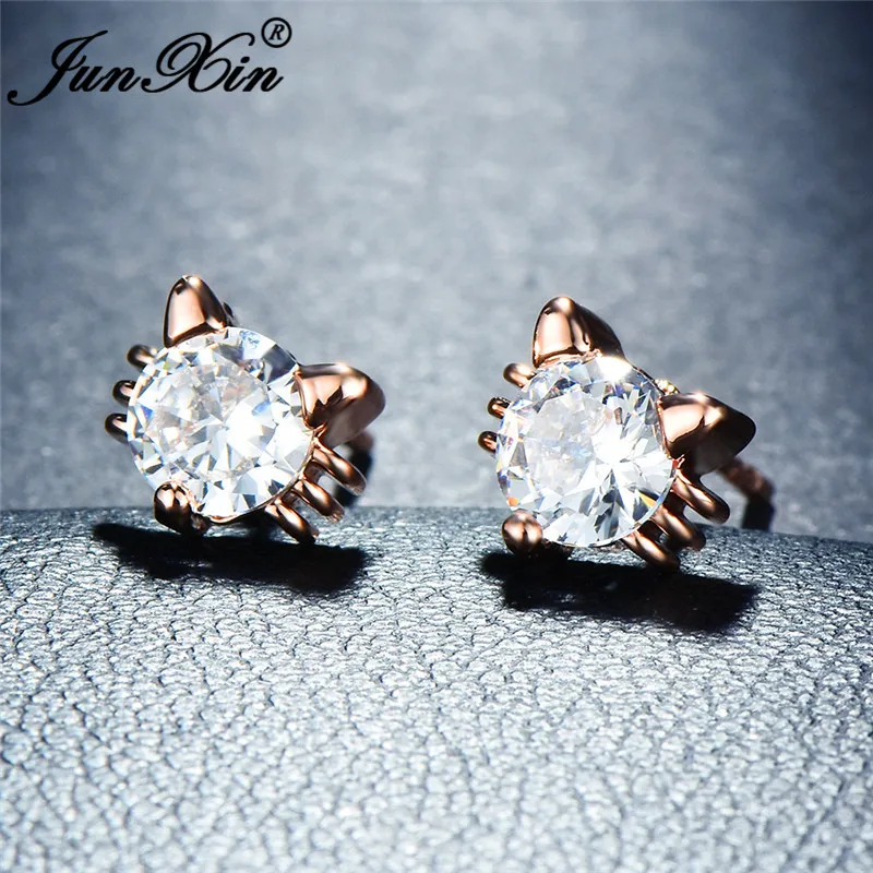 Милые маленькие серьги гвоздики JUNXIN в форме кошки для женщин Круглые белые