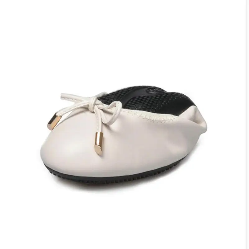 Four Seasons Hot Brand Design Genuine Leather Pink Black Fashion Bow Decoration Ladies Single Shoes Round Head Women Flat | Обувь