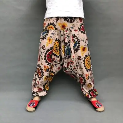 style 05 Льняные брюки с цветочным принтом и большим шаговым швом; повседневные шаровары с заниженным шаговым швом; штаны с эластичной резинкой на талии в индийском Непале; мешковатые шаровары - Цвет: style 05