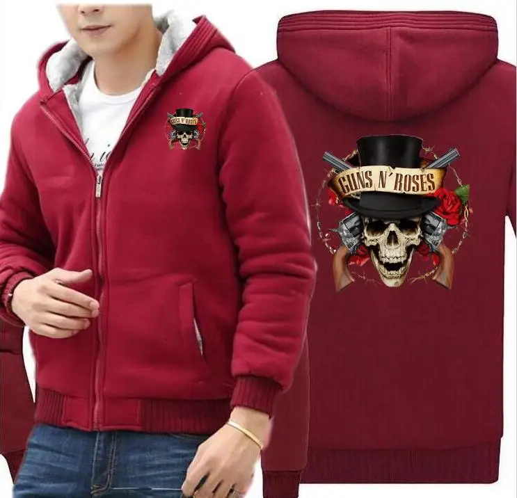 High quality men's Guns N Roses anime hoodie band hip hop long sleeve zipper jacket sports thick coat | Мужская одежда