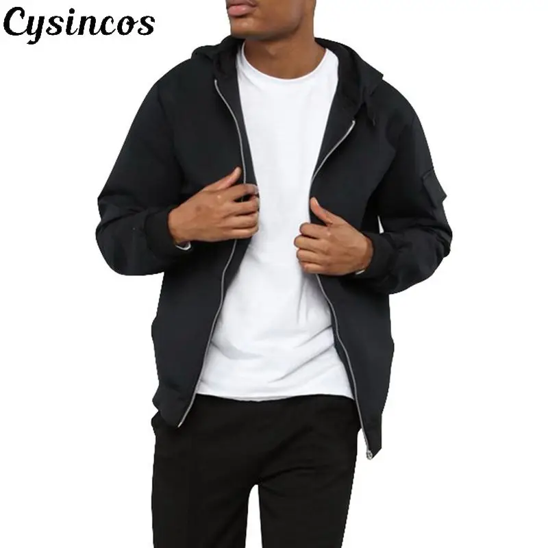 CYSINCOS мужской кардиган с капюшоном и карманами на молнии осенние черные толстовки