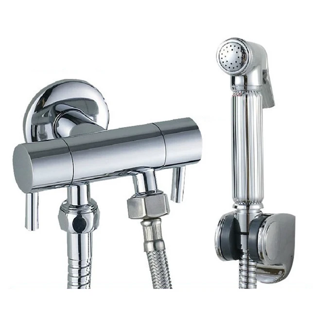 

Chrome Plated douche Brass Toilet Bidet spray shower set +Brass Toilet Angle Valve+Shower Hose+Shower Holder Free Shipping