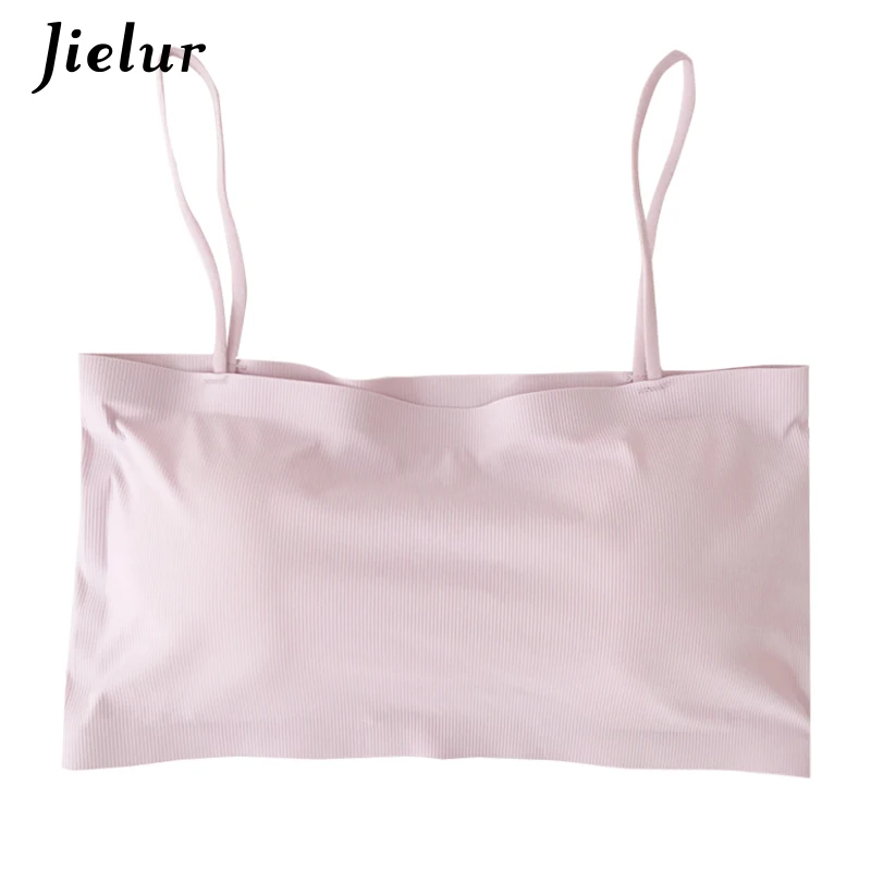 Pink Jielur Basic Tube Tops Female College Korean Style Solid Color Casual Women Bandeau Bras Girls Fresh Mujer Ropa Interior Black - Color: Pink