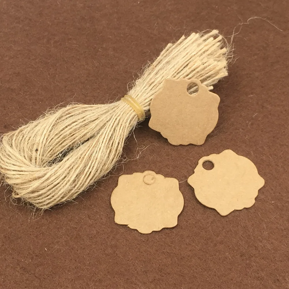 100 шт маленький размер коричневые подарочные бирки с завязками 3 см ручной работы