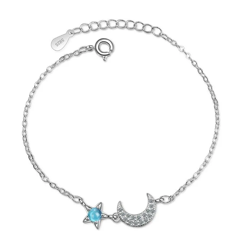 

Beautiful Temperament Fresh Blue Crystal Silver Plated Jewelry Personality Star And Moon Cute Bracelets SB145