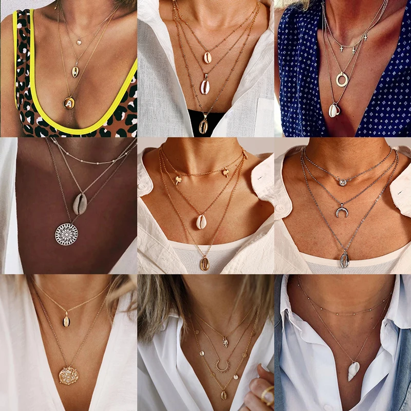 Женская Длинная цепочка Yobest массивное ожерелье с подвеской в виде ракушки чокер