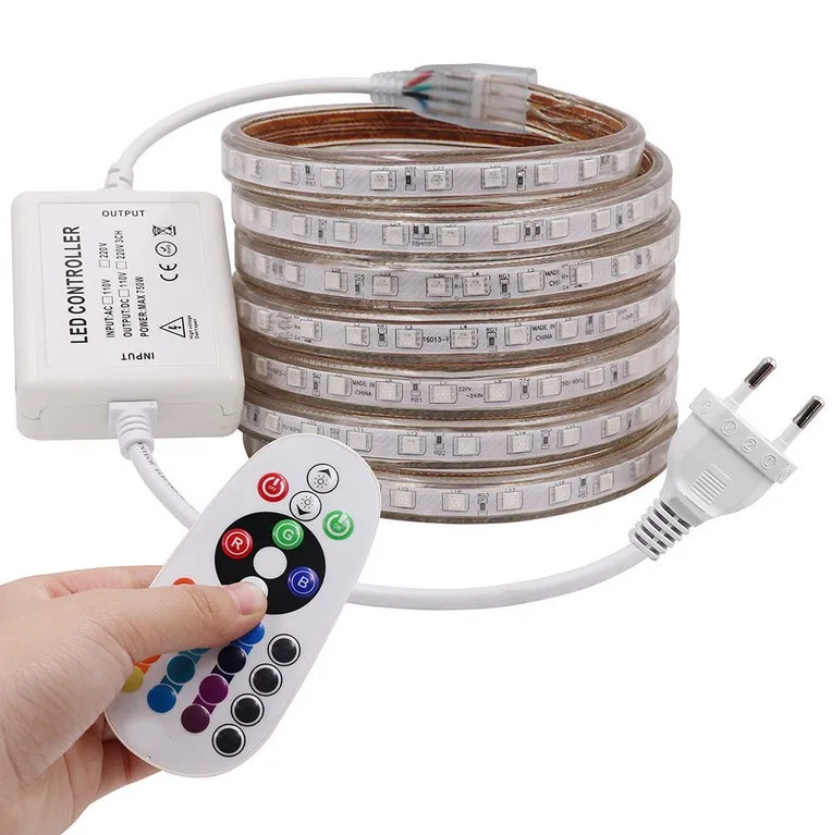 Светодиодная лента 5050 RGB 110 В 220 в 60 светодиодов/м IP65 водонепроницаемая